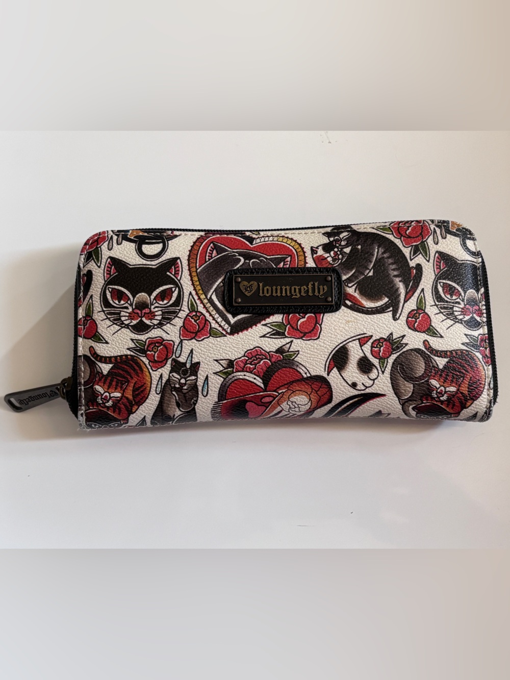 Rare Retired Loungefly x Iris Lys Tattoo Cat Flash Print Zip Around Wallet